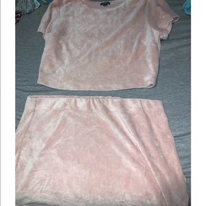 Two piece velvet pink set (Different Sizing)
